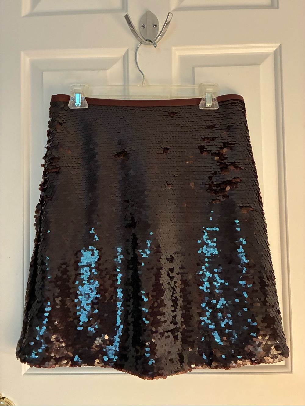 Shop Pêche Brown Sequin A-Line Skirt with Blue Iridescent Accents